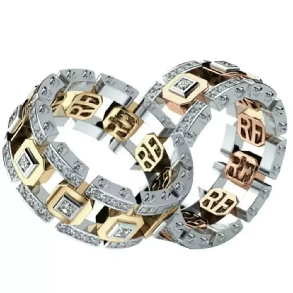 Tungsten Steel Eternity Two Tone Gold & Silver Statement 1.80 Carat CZ Ring